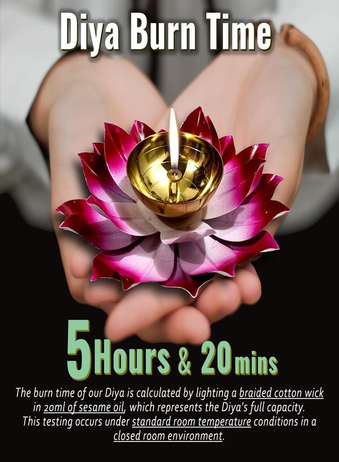 Lamina Set of 1 Lotus Shaped Large Size Brass Diya for Puja (6inch Pink Petals) Center Wick Holder Pital Akhand Kamal Deep Vilakku for Home Décor, Worship, Housewarming, Marriage & Return Gift - Image 5